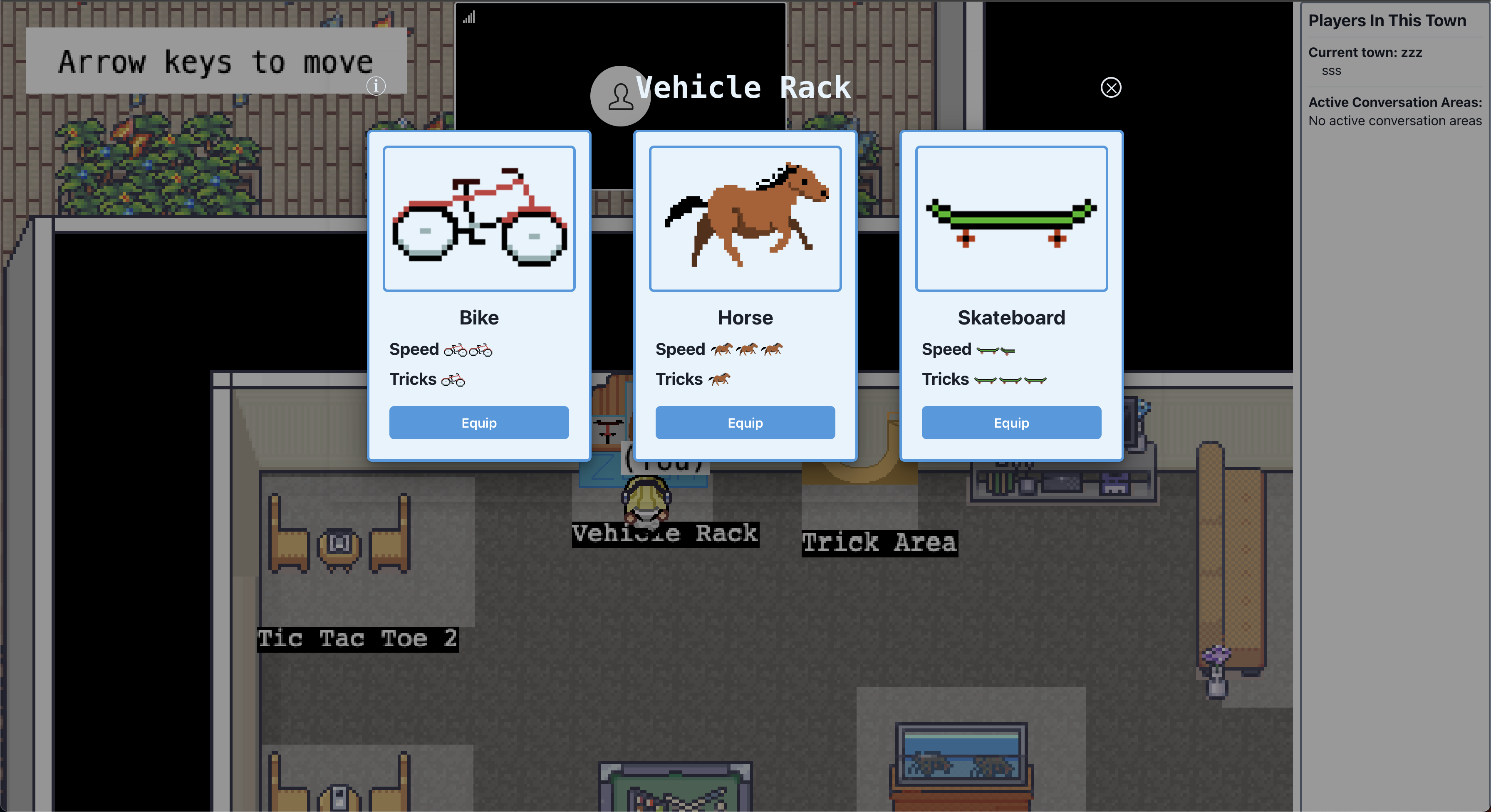 Picture of Covey.town vehicle selection menu